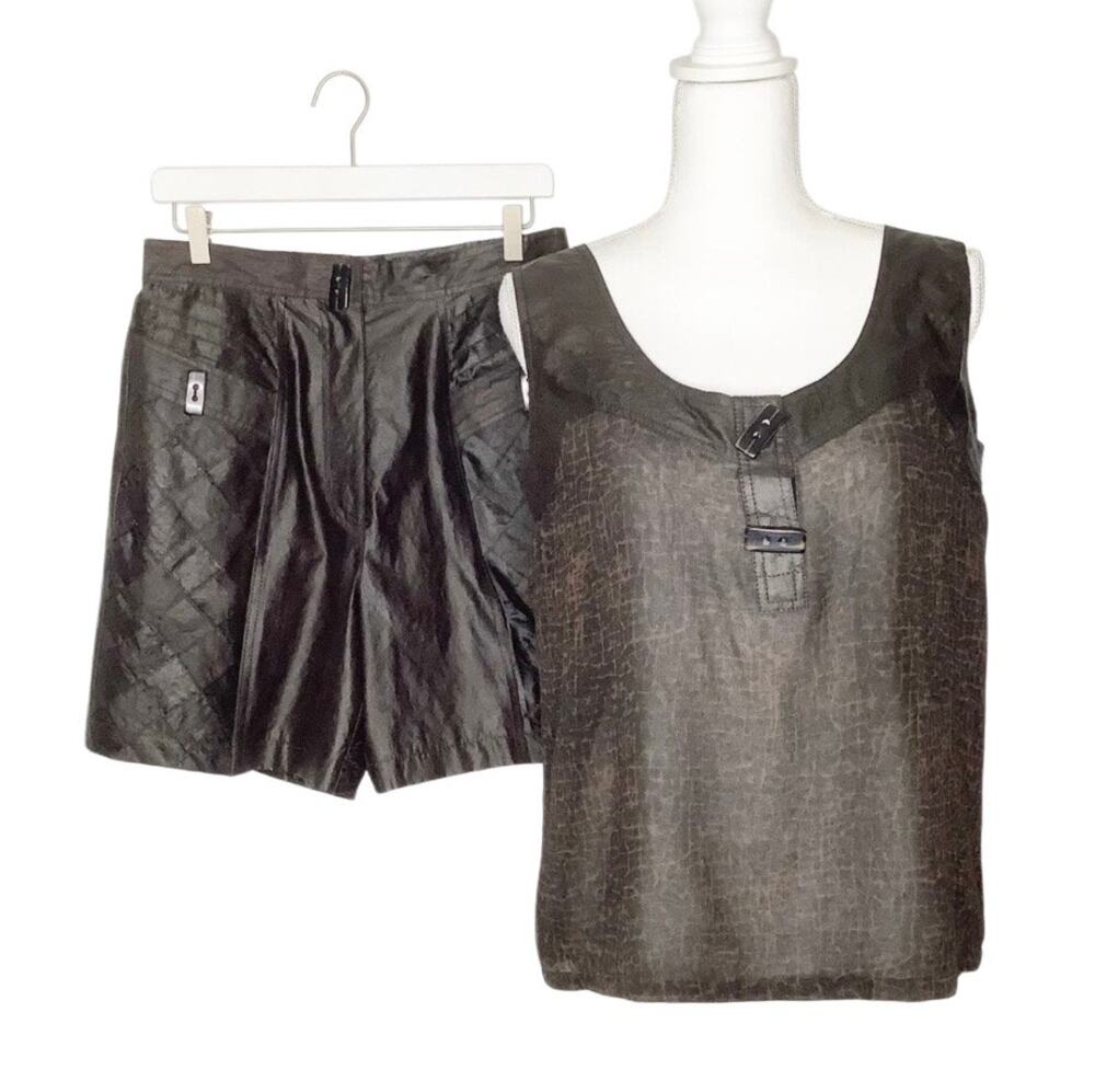 Vera Cristina Vintage Brown Printed Silk Shorts Tank Top Set Medium 10
